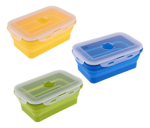 3x plegable de silicona contenedor Lunchbox picnic almacenamiento portátiles Bento 