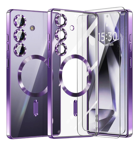 Funda Para Galaxy A56 Case Protector Lente Magnética+2 Micas Morado Para Samsung