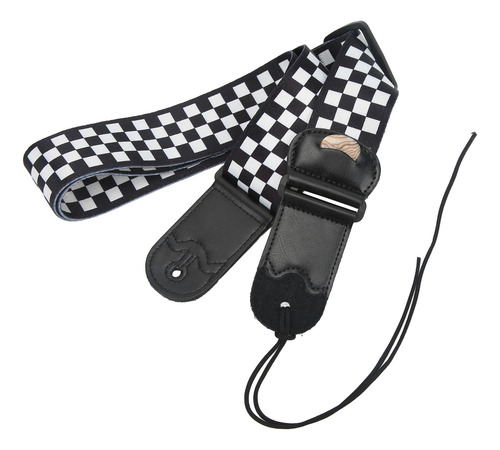 Correa De Guitarra Ajustable A Cuadros En Blanco Y Negro Con