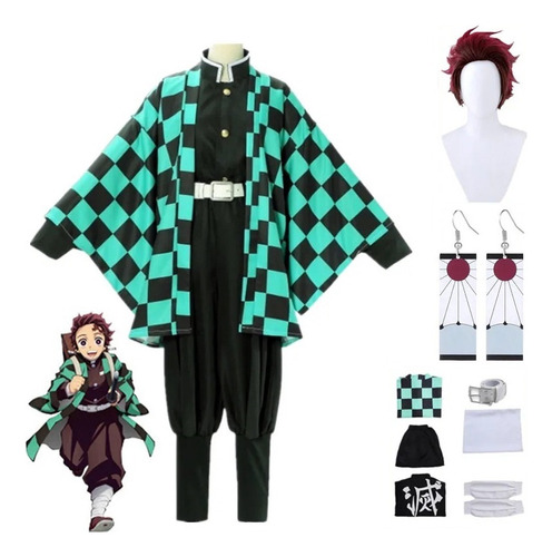 Disfraz De Tanjirou Kamado De Demon Slayer Cosplay Peluca De