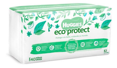 Pañal Huggies Eco Protect Etapa 2 Unisex 40 Piezas