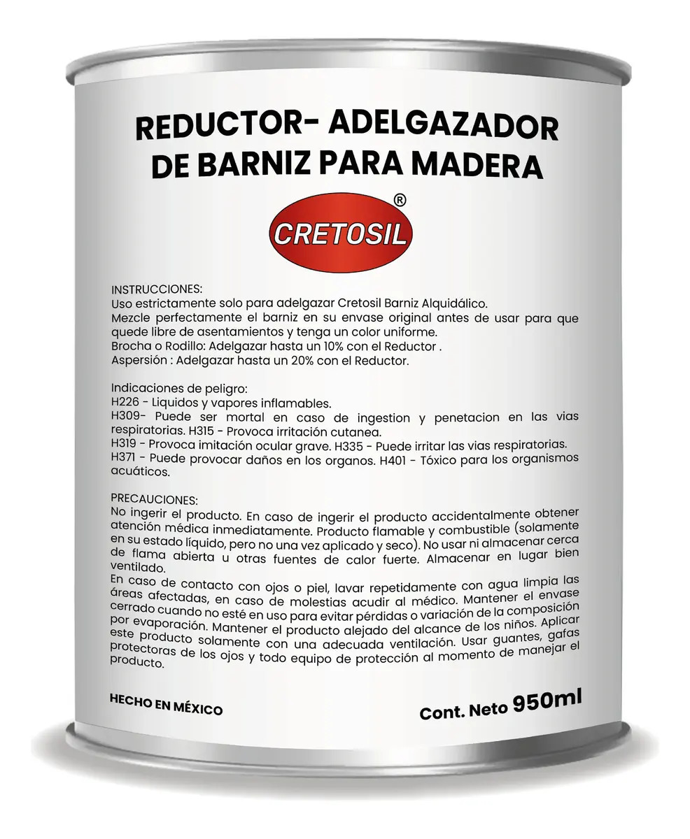 Cretosil Reductor Para Barniz 950 Mls. Diluyente Para El Barniz Alquidálico De Cretosil.