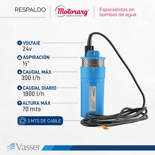 Combo Bomba Sumergible Solar Vasser + Panel + Bateria + Flot