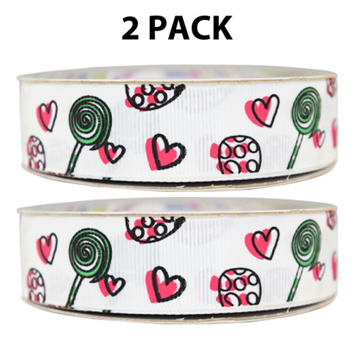 Imagen 1 de 3 de Listón Estampado De Corazones, 2 Piezas, San Valentín, Cp