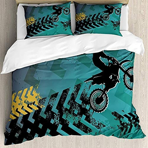 Pintoresco 3d Motocicleta Dirt Bike Ropa De Cama Edredón Fun