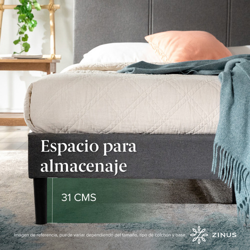 Cama Cambril Zinus Colchón Espuma 2 Plazas Long 30cms Color Negro