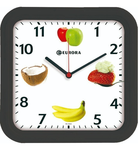 Relógio De Parede Eurora Quadrado Preto Frutas 6555-145