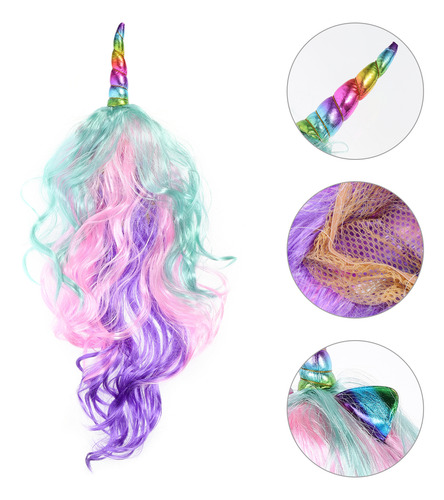 Unicórnio Colorido Com Franja, Cabelo Ondulado, Cosplay, Enc