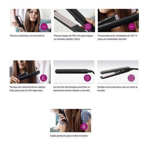 Imagen 3 de 6 de Planchita Cabello Philips Hp8321 Turmalina Essential Care
