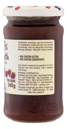 Geleia 100% Fruta Morango Menz & Gasser Vidro 240g