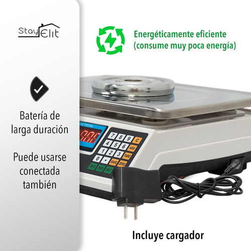 Imagen 3 de 8 de Báscula Comercial Digital Stay Elit Dgit-01 40kg Blanco Ms