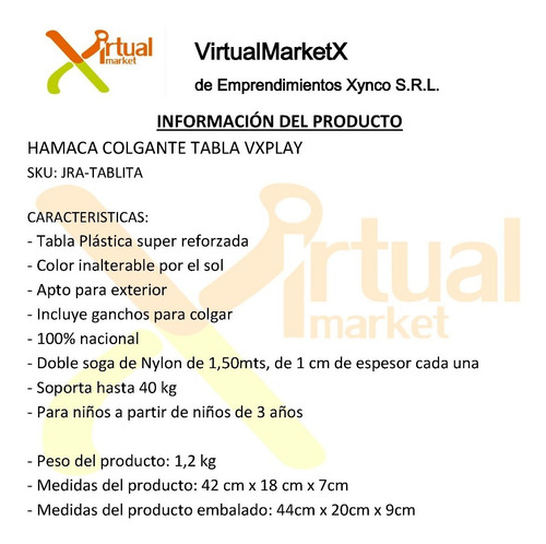 Combo Tobogan 3 Escalones + Hamaca Columpio Tabla Vxplay