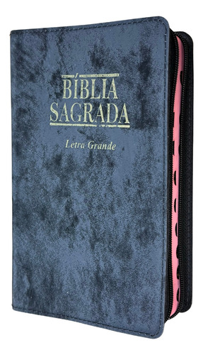 Bíblia Sagrada Rc Sbb Letra Grande Tamanho Médio Com Índice Com Zíper Capa Grafite Brilhosa