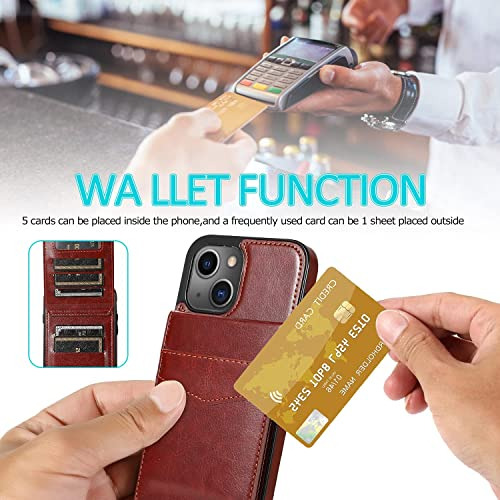 Funda Cartera Para iPhone 13 Sepia Oscuro 6.1 PuLG Piel Sint