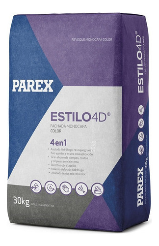 Mortero Estilo 4d Revoque Fachada Monocapa 30kg Parex Mm