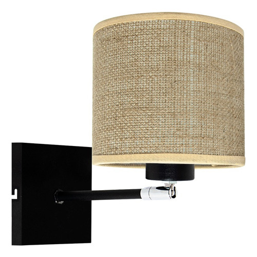 Aplique De Pared Velador Lampara Cabecera Pantalla Apto Led Estructura Negro/Arpillera Oscura