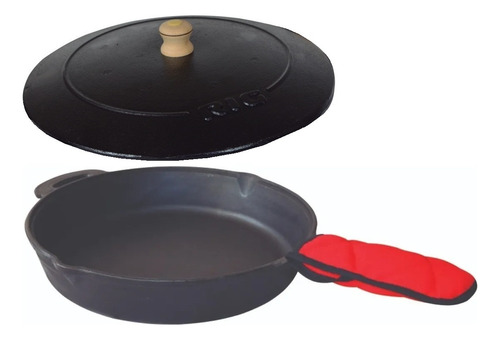 Frigideira 22 Cm Cabo E Tampa De Ferro + Pegador Térmico Rig