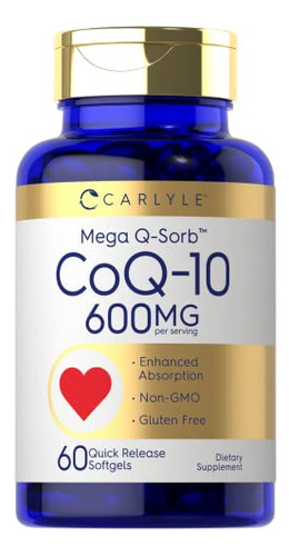 Suplemento Carlyle Coq10 600 Mg Mega Q-sorb 60 Cápsulas Blan