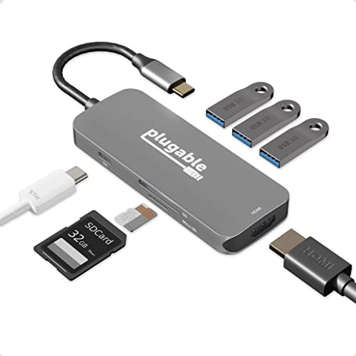 Hub Usb-c 7 En 1 Plugable, Hub Usb-c Sin Controladores