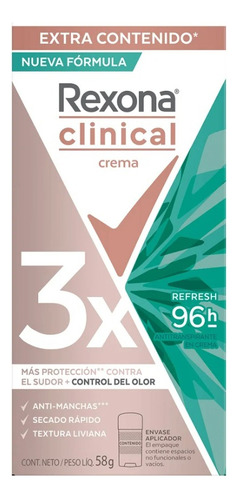 Rexona Clinical 3x Desodorante En Crema 58gr Fragancia Neutra