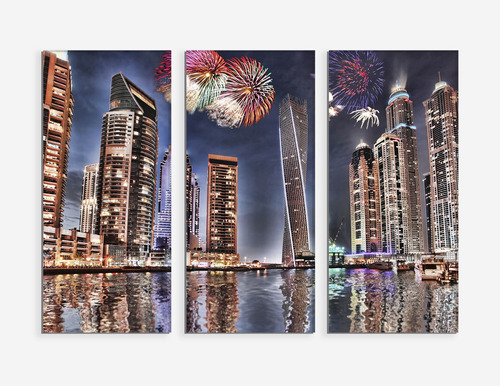 Set De 3 Cuadros Canvas Año Nuevo En Dubai 90x130cm