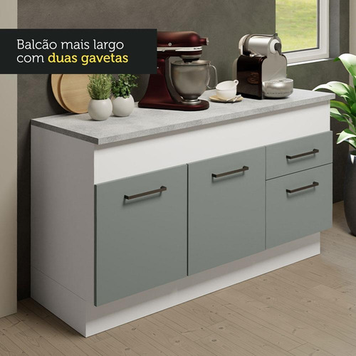 Cozinha Compacta Agata Madesa 150001 Armário Com Tampo Bci Cor Branco/Cinza