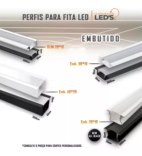 KIT - Perfil aluminio TEITO para tiras LED, 2 metros, blanco