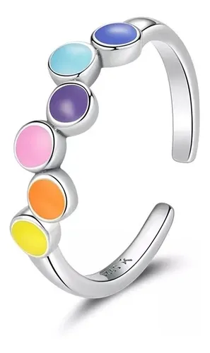 Anillo Ajustable Plata Ley 925, Con Arco De Colores