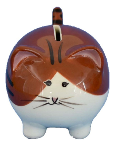 Alcancia De Ceramica Gato Michito Caramelo Azul Terracota