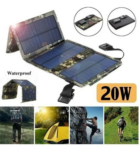 Cargador Solar Portátil Plegable De Panel 20w Puertos Usb