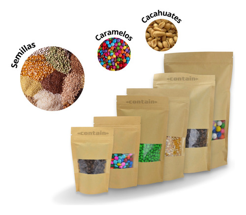 1000 Bolsa Stand Up Pouch Con Cierre Kraft Ventana De 500 Gr