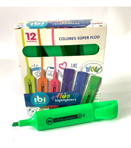 Resaltador Fluo Highlighter Ibi X 12 Unidades Color Verde