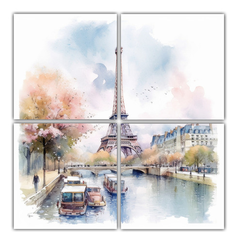 80x80cm Cuadro Abstracto De La Torre Eiffel En París Flores