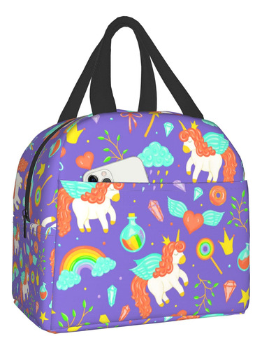 Lonchera Caballo Unicornio Morado Bonita Bolsa Almuerzo Niña