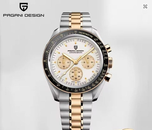 Reloj Pagani Design Pd-1701 V4 Cronógrafo Sumergible Caja Plateado Y Dorado Negro Blanco