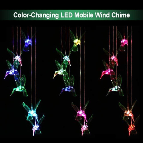 Imagen 5 de 8 de Cambia De Color Led Móvil Colibrí Viento Campanadas Lámpara