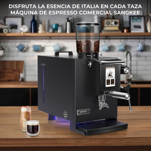 SANGKEE Cafetera Espresso Comercial de Doble Caldera, Molinillo Integrado y Varilla Vaporizadora, Solución Integral para Café, Control de Temperatura PID, La Mejor Relación Calidad-Precio para Negocio