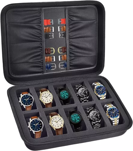 Organizador Para Relojes Hombre 8 Compartimentos Negro Viaje