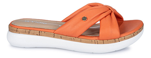 Sandalia Slide Casual Mujer Cuero Viale Naranja Ale-2419