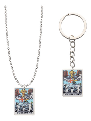 Kit Llavero Y Dije Carta Tarot Rider Waite Cadena Acero Moda El Juicio
