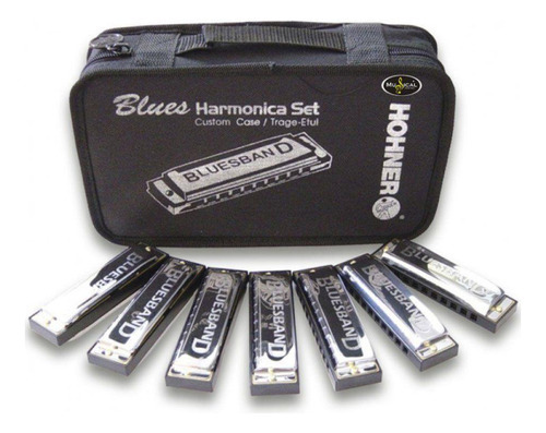 Kit 7 Gaitas Blues Band Harmônica A, Bb, C, D, E, F E G