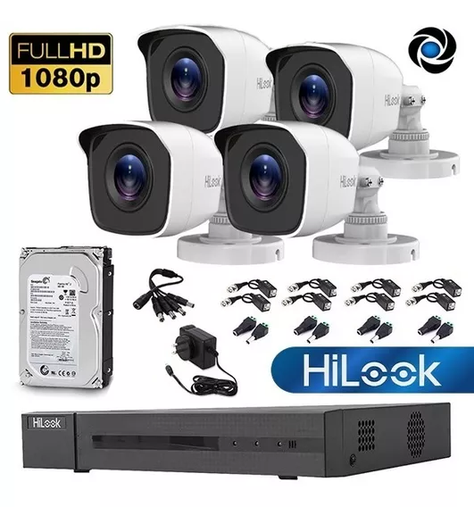 Kit Seguridad Hikvision Dvr 4ch + 4 Camara 2mp Exter + Disco