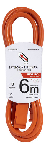 Extension Anaranjada De Uso Rudo, Iusa, 2 X 16 Awg 6 M