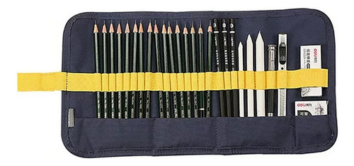 Set Dibujo Artistico 27 Piezas Lapices Grafito Gomas Arte Trazo Azul