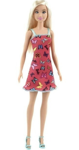 Boneca Barbie Básica Loira Com Vestido Rosa Mattel