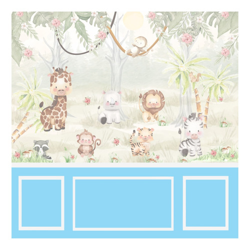 Papel Parede Safari Baby Floresta Fofinho Kawai Girafa Sfn17