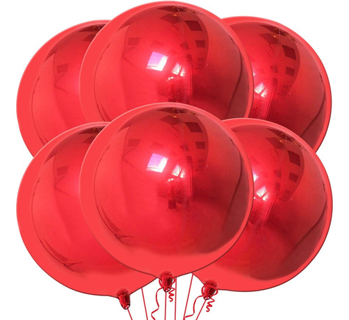 Globo 4d Orbiz Esférico Metalizado Rojo X6 Unidades Oferta