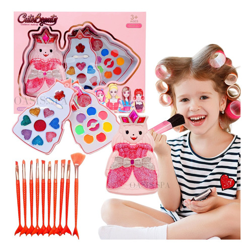 Maquillaje Y Manicure Infantil Niñas + Set De Brochas Sirena