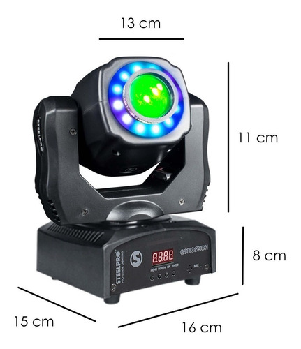 Steelpro -cabeza Movil 90w Con Aro Rgb 3, 8 Gobos