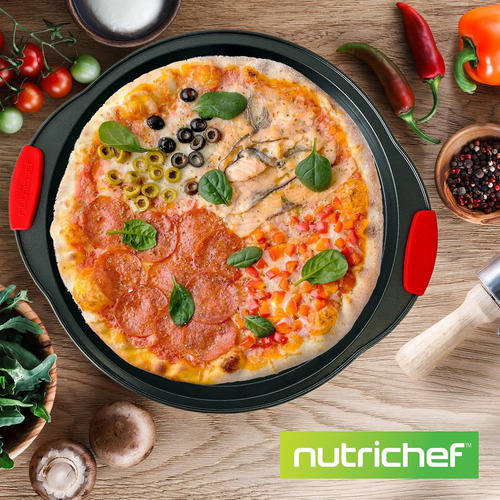 Bandeja Antiadherente Para Pizza Nutrichef, Redonda Negro